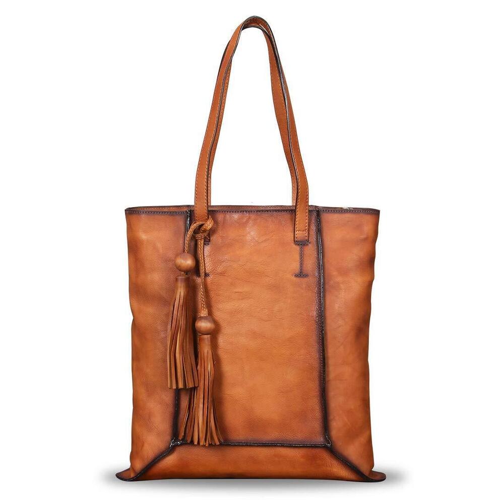 9183 Geniune Leather Shoulder Bag Vintage Handmade Top Handle Large